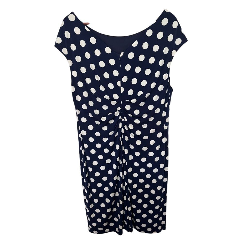 Eliza J Navy Blue White Polka Dot Knee Length Dress Size 16W Plus Sized
